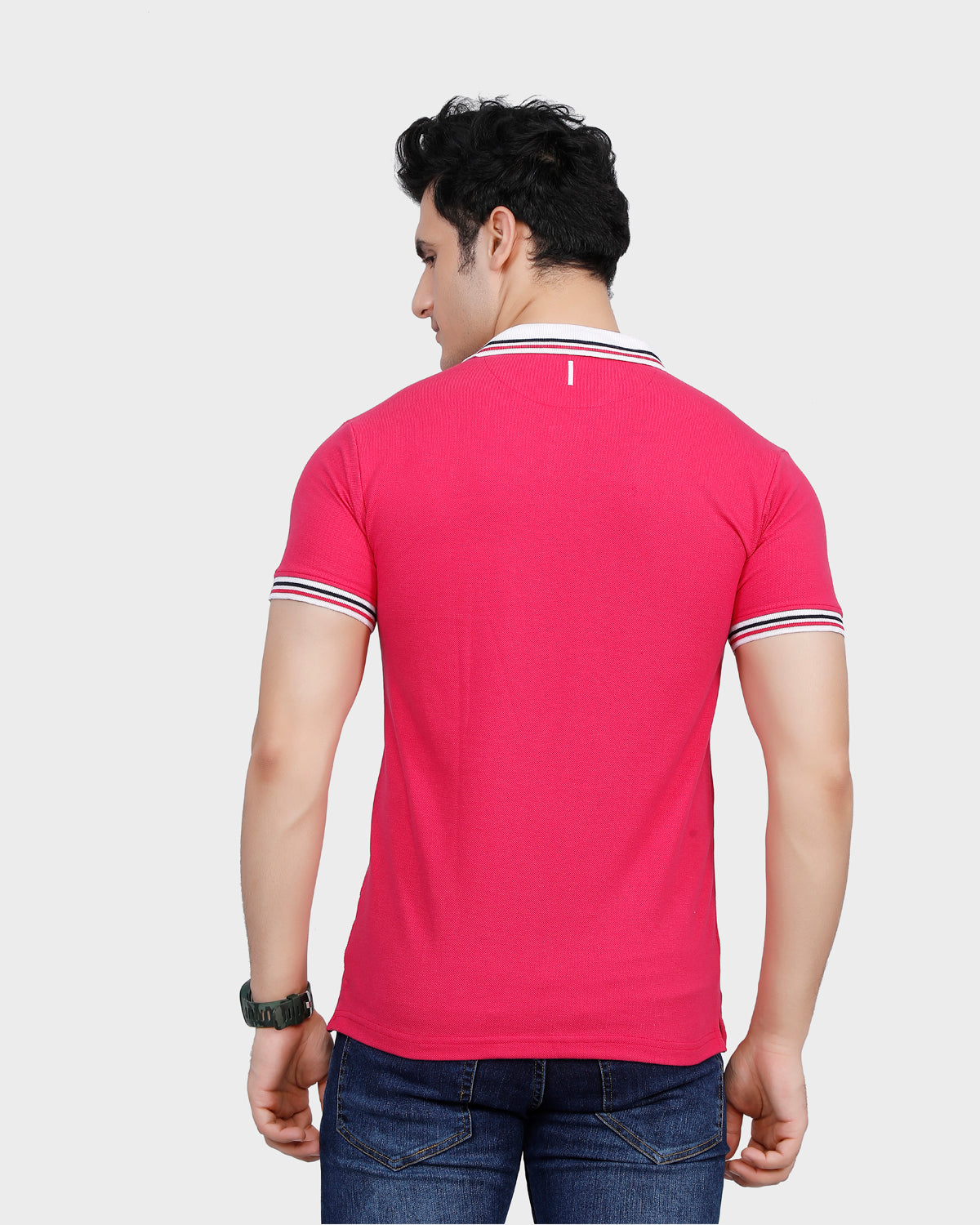 Men's Pink Solid Cotton Polo Shirt