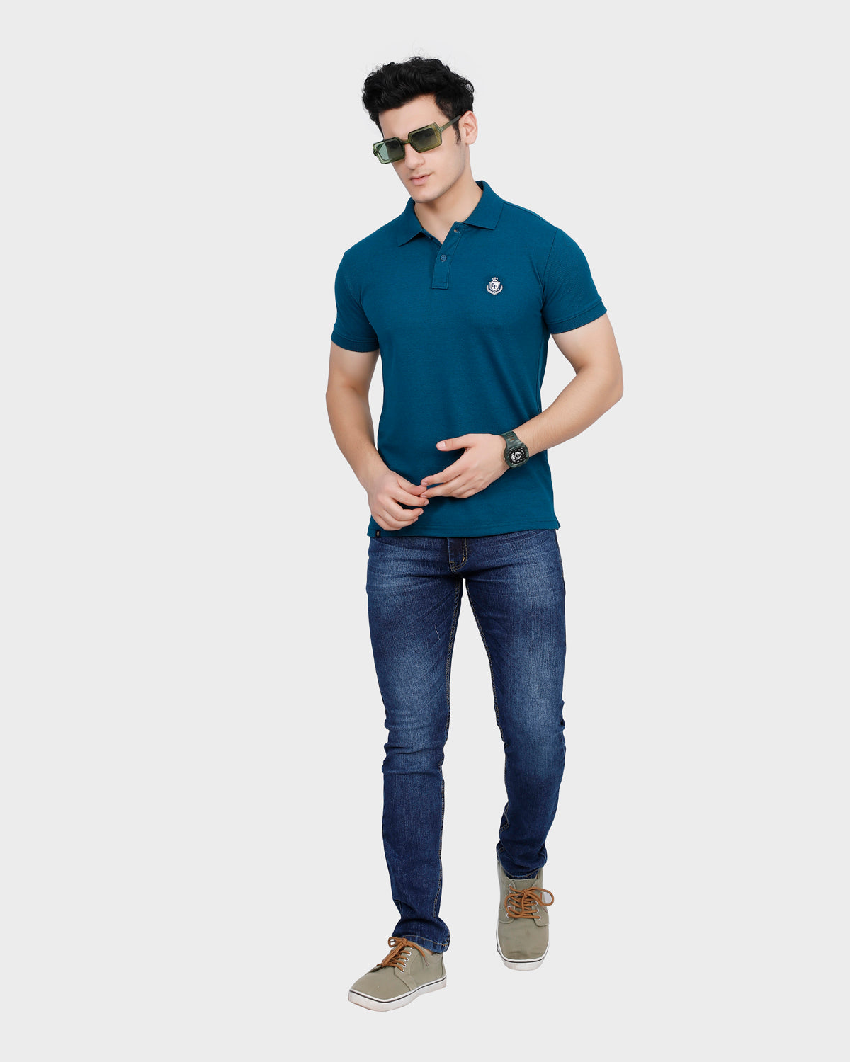 Men's Teal Solid Cotton Polo Shirt