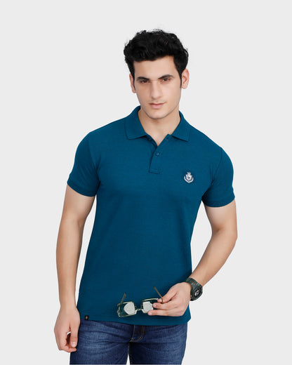 Men's Teal Solid Cotton Polo Shirt