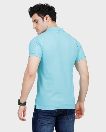 Men's Blue Solid Cotton Polo Shirt