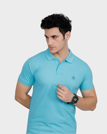 Men's Blue Solid Cotton Polo Shirt
