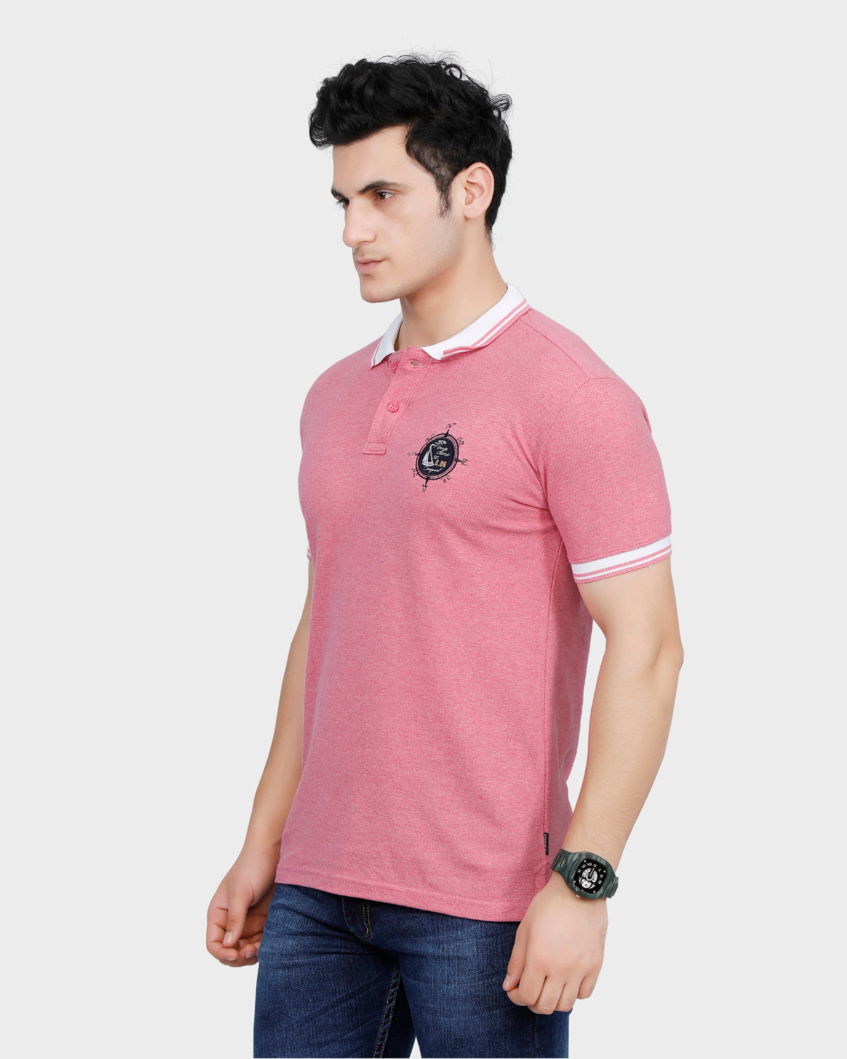 Men's Light Pink Solid Cotton Polo Shirt