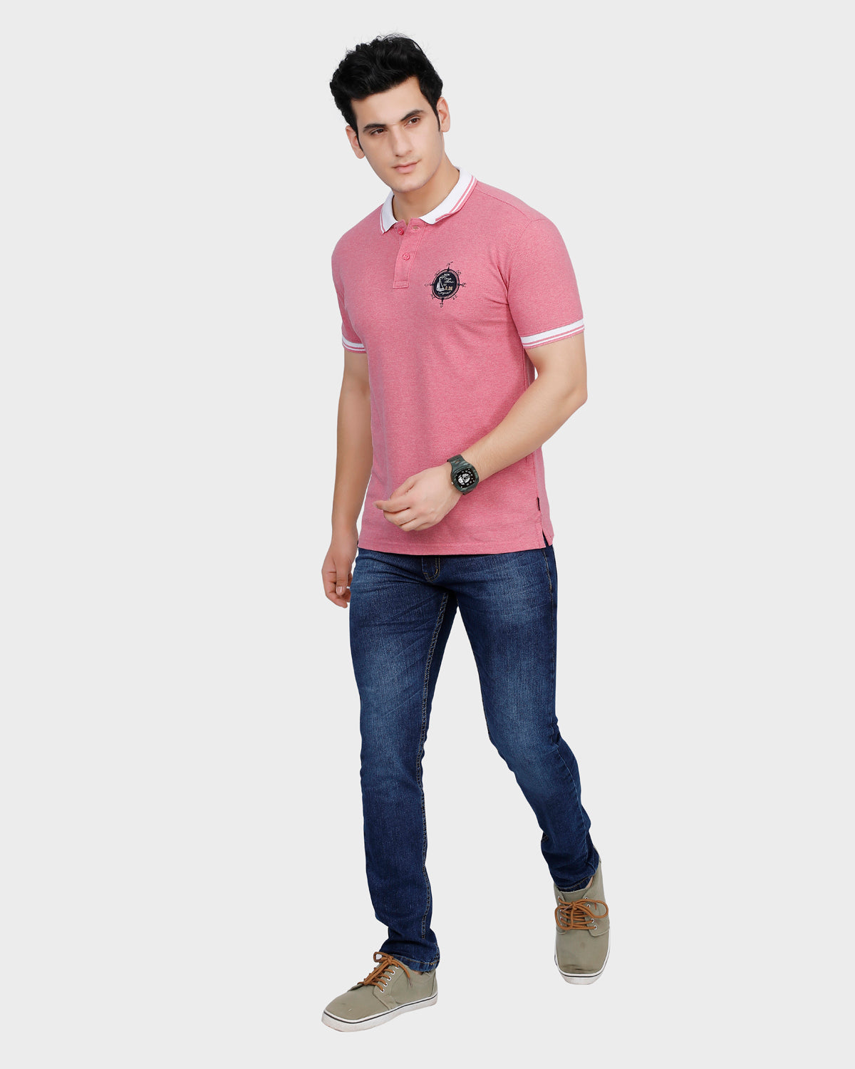 Men's Light Pink Solid Cotton Polo Shirt