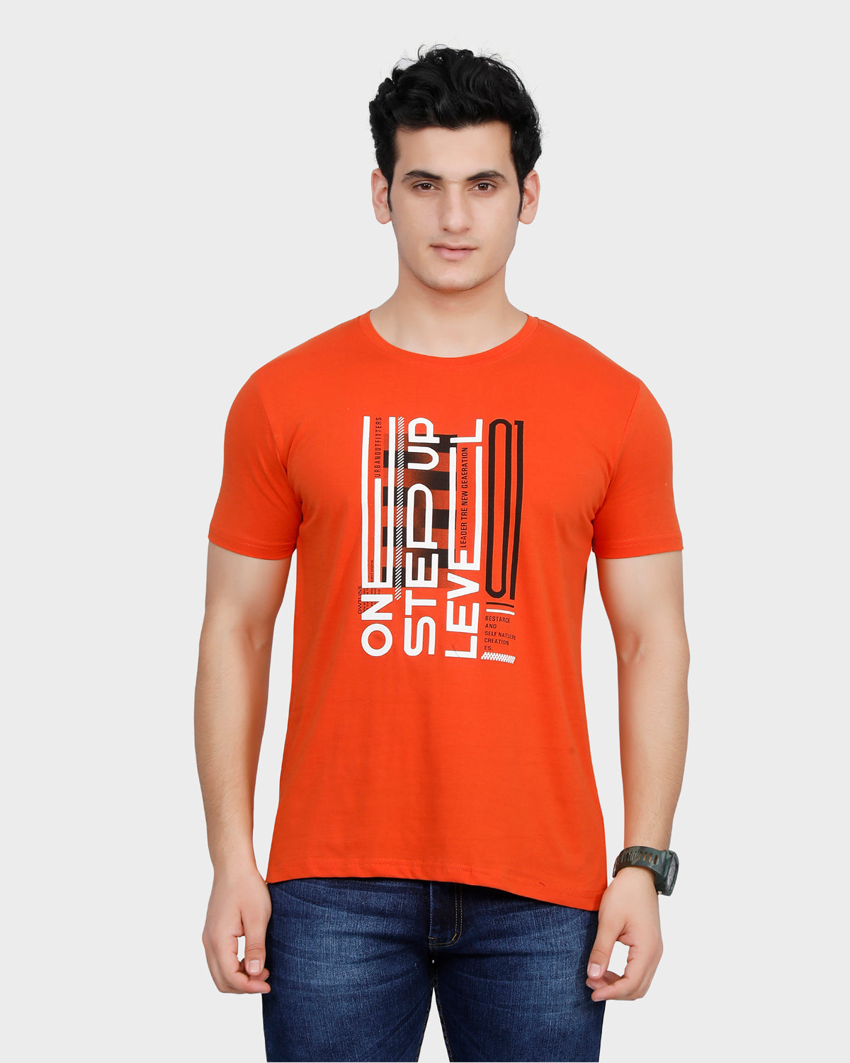 Graphic Print Crew-Neck T-Shirt - Orange