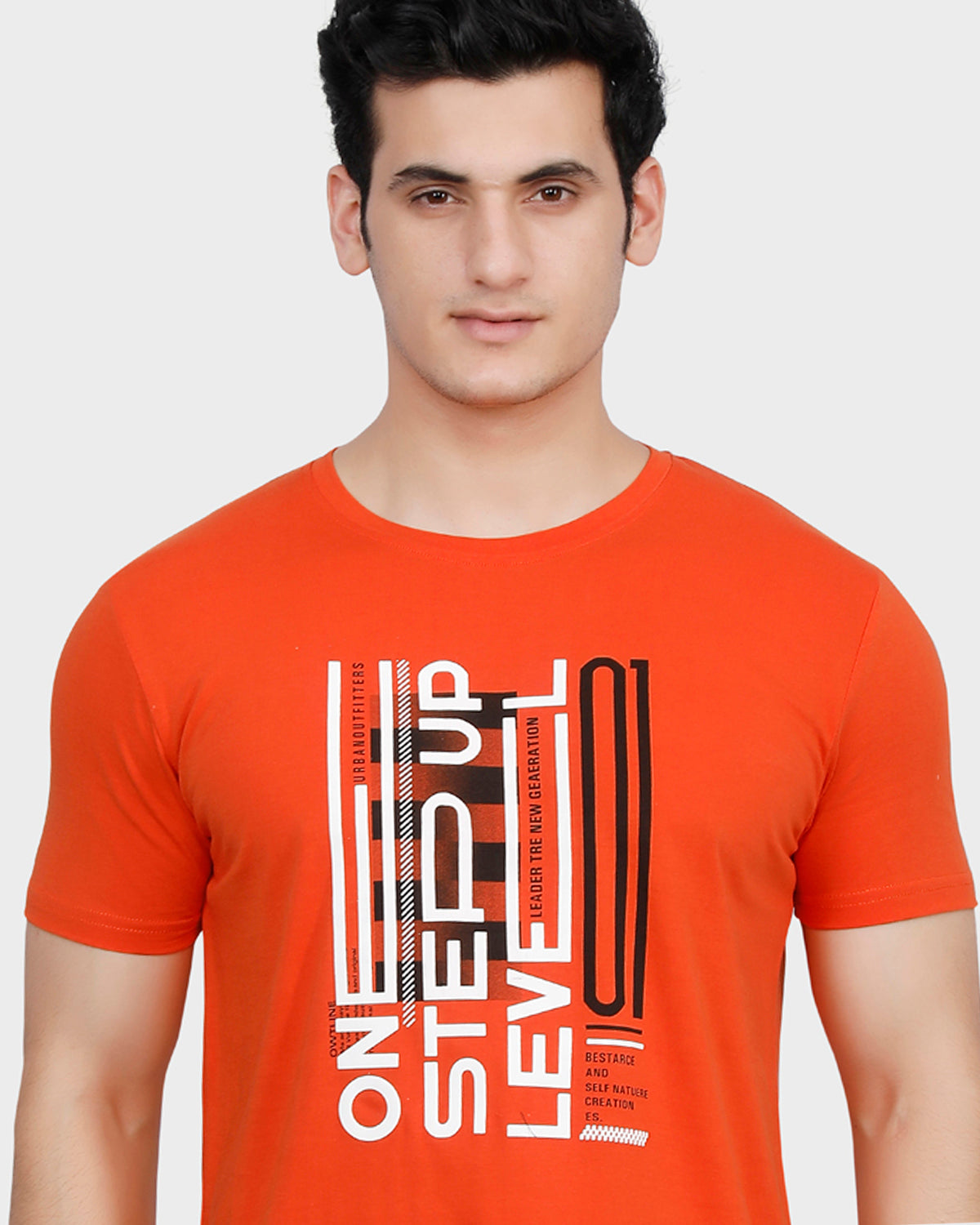 Graphic Print Crew-Neck T-Shirt - Orange