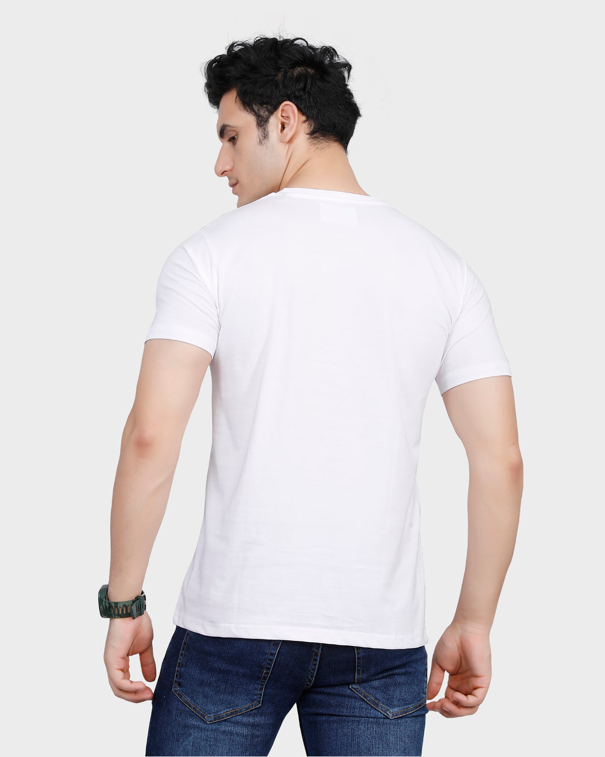 White Printed Round Neck T-Shirt