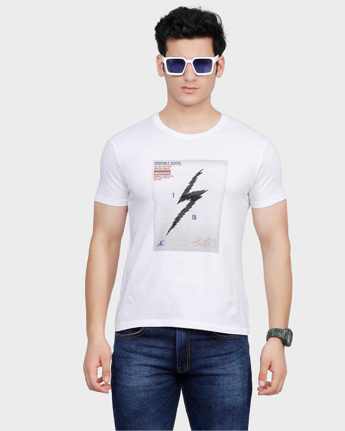 White Bolt Graphite Round Neck T-Shirt