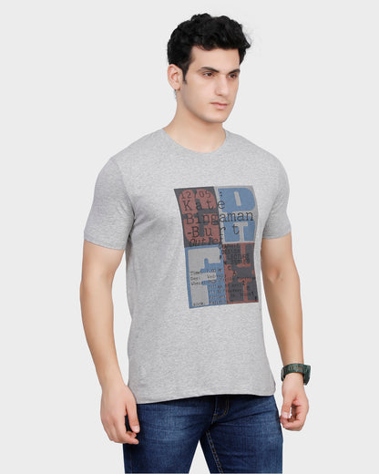 Men Grey Melange Printed Lounge T-shirt